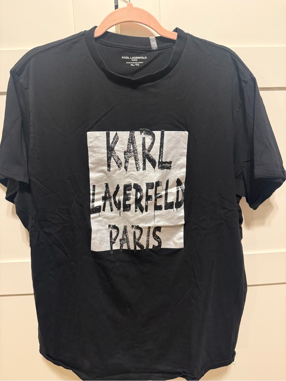Karl Lagerfeld Black Short-Sleeve Tee with Silver Logo Panel XL